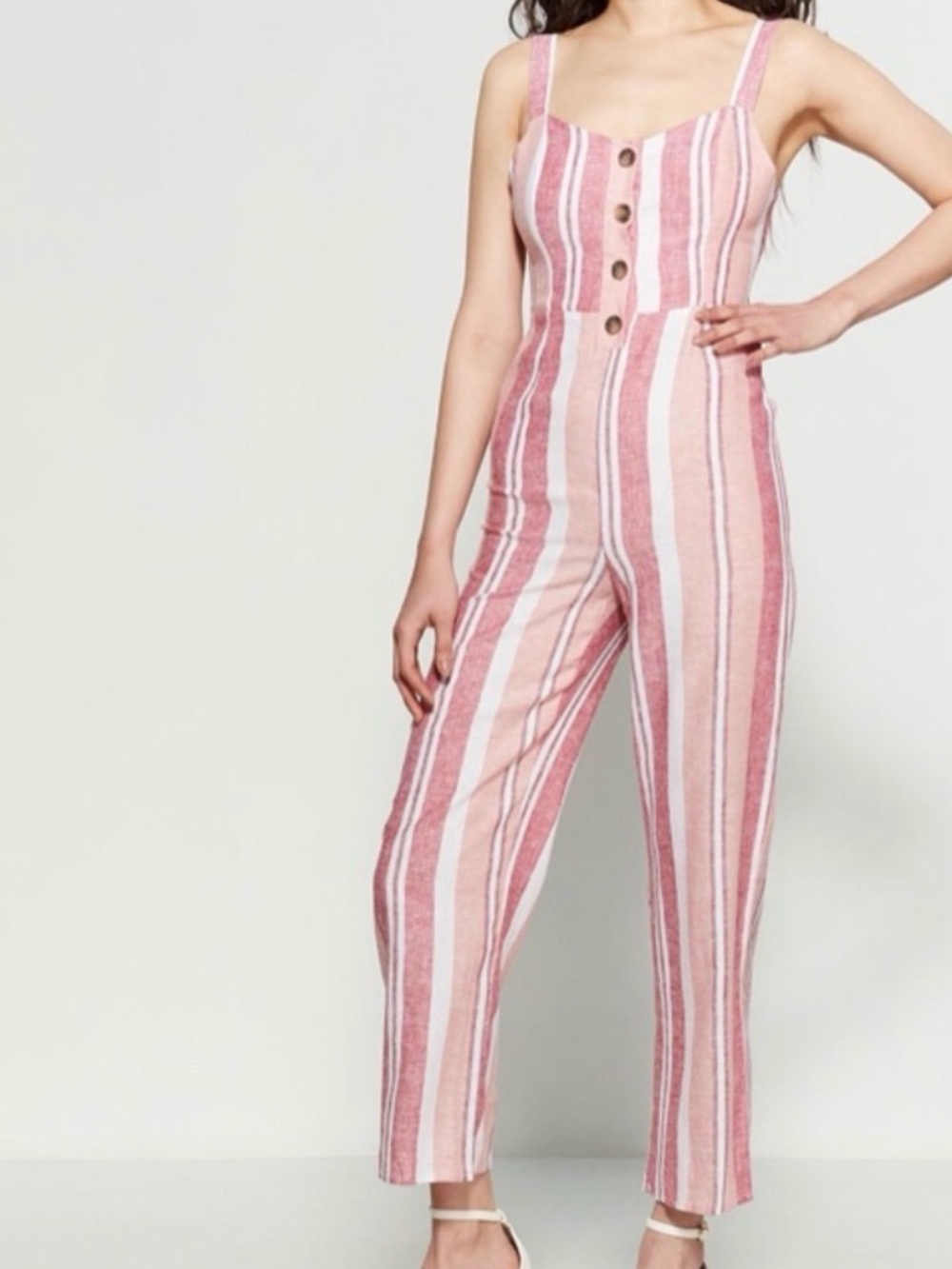 FREE GENERATION LA Striped Jumpsuit Wide-Leg Square Neck S Preppy Coastal